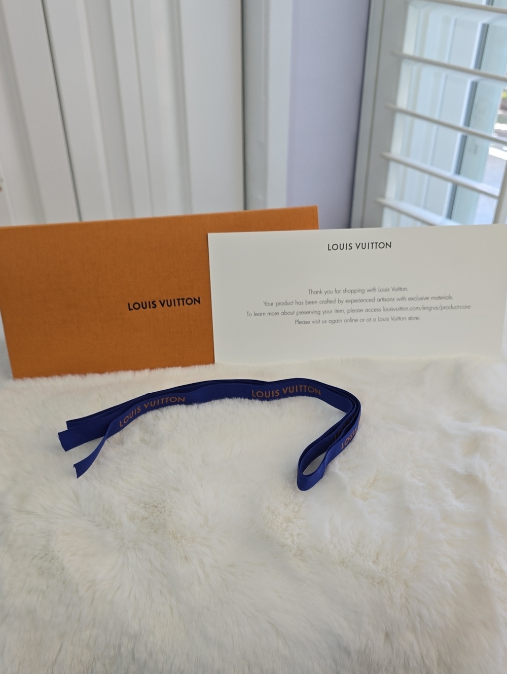 LOUIS VUITTON Orange Box/ Black Logo, Matching Envelope With Navy Accent Ribbon - Picture 8 of 11